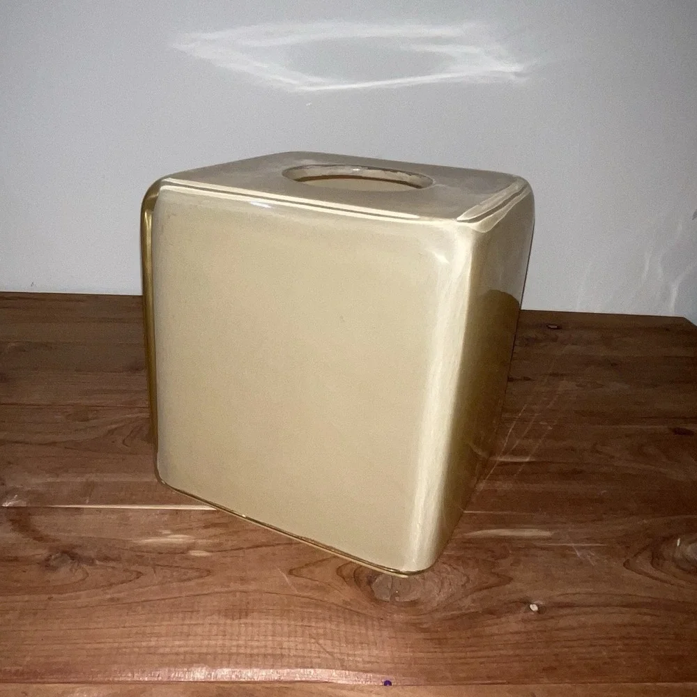 VTG MCM Tan Beige Beechwood Acrylic Lucite Plastic Tissue Holder Bed Bath Beyond